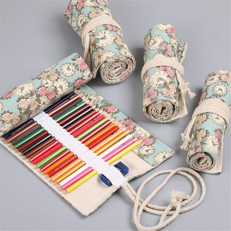 Funny live 36/48/72 Slots Colored Pencil Wrap Pencils Roll Holder Coloring Pencils Organizer Holder Colored Pen Paint Brush Storage Pouch Portable for Artist Student (Clock, 36 Slots) - Image 4